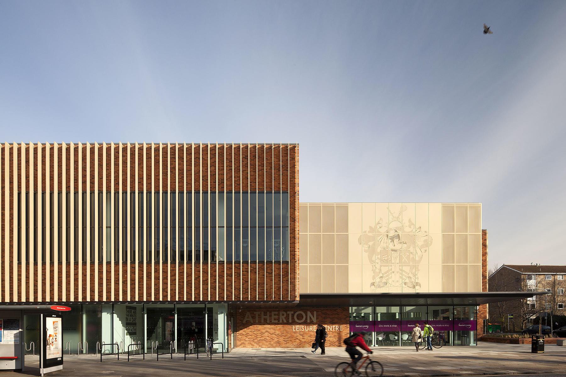 Atherton leisure centre’s building, with visitors entering the doors.